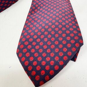 LANVIN FRANCE Men’s Blue Red Print 100% Silk Designer Neck Tie France 60”